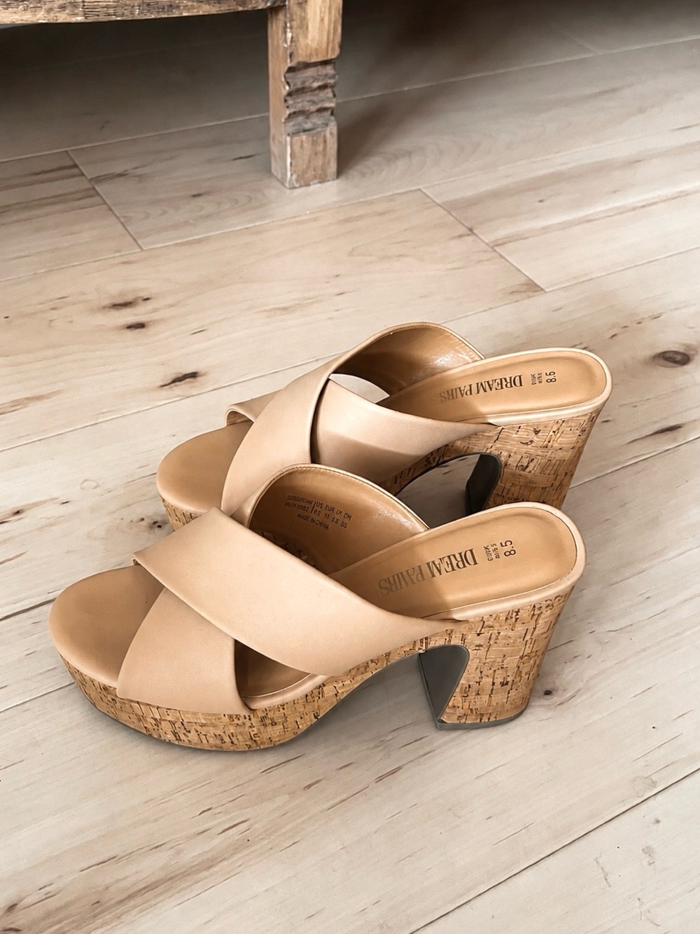 Dream Pairs Caramel Platform Cork Heel Slide Sandals | Size 8.5